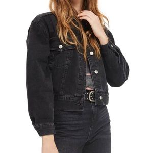 TOPSHOP Boxy Crop Black Denim Jacket - NWOT